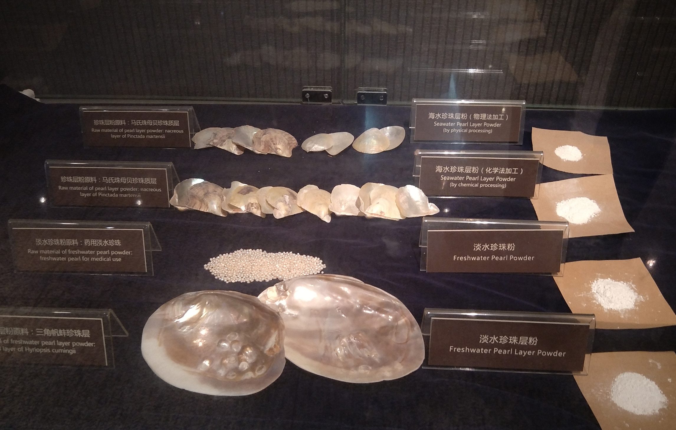 各类珍珠粉样品展示